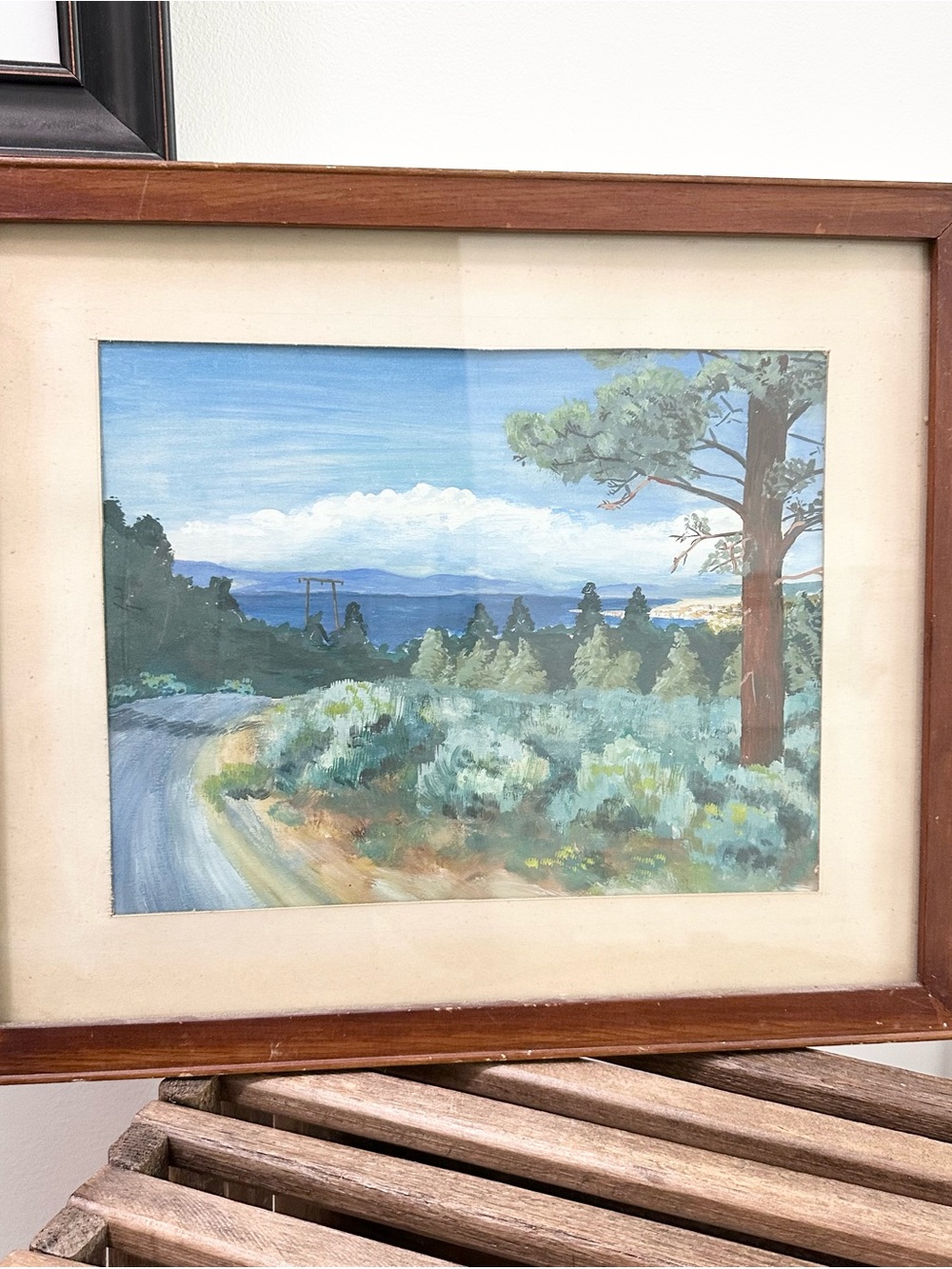 Wood Framed & Matted Blue Natural Nature Landscape Wall Art - Scenic Pine Meadow